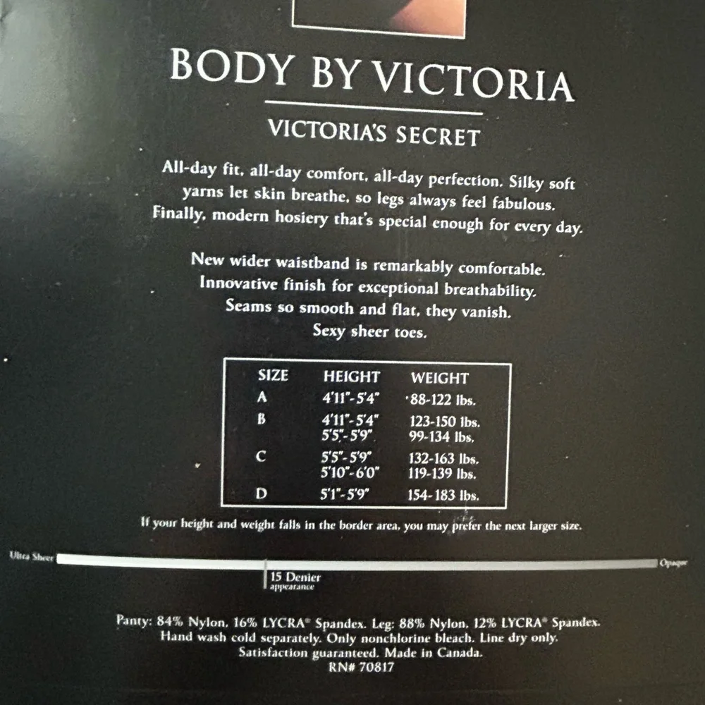 NEW Victoria's Secret Body by Victoria Pantyhose Sz C Nude Control Top Stretch